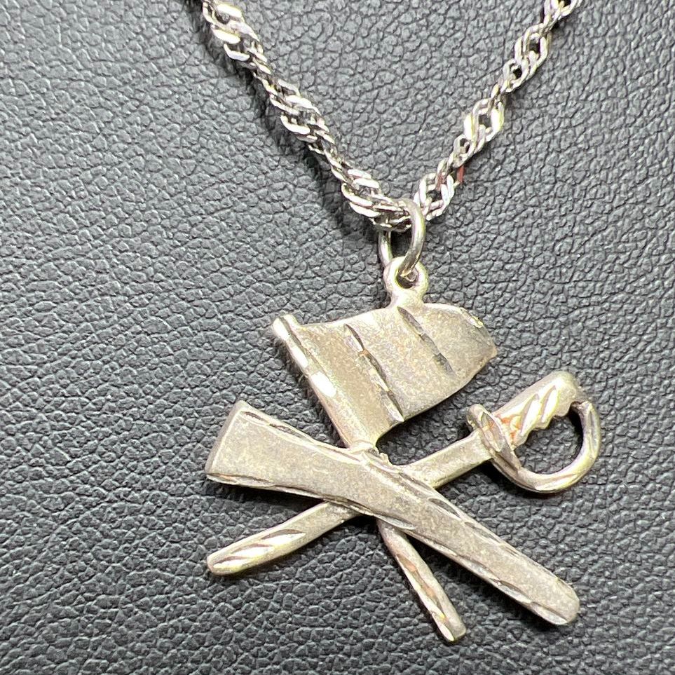 Sterling Silver Color Guard Flag Saber Rifle Pendant Necklace 5.61g