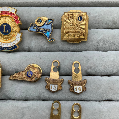 Lions Club International Lapel Pin Lot Vintage 100% Attendance 13 Pcs 1970s