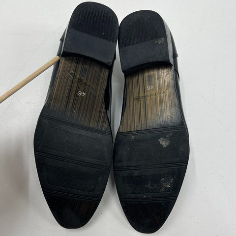 Black Croc Embossed Studded Heel Metal Toe Derby Oxford Shoes Size 46 / US 12