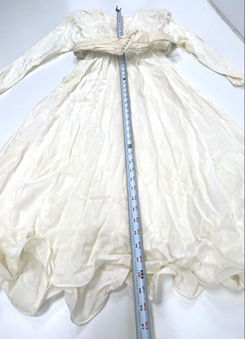 Spencer Alexis Women's Vintage 90s Ivory Rayon Lace Pearl Trim Maxi Dress Sz 12