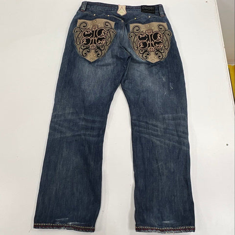 Coogi Men's Blue Embroidered Studded Urban Streetwear Denim Jeans Sz 38x34