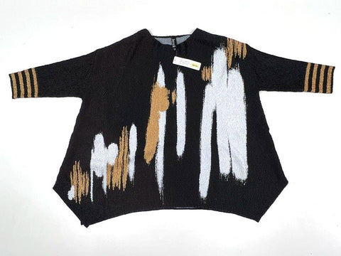 Berek Women's Crinkle Top Splish Splash Abstract Black Tan Textured Sz XL NWT