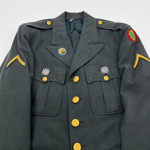 Vintage US Army Class A Green Uniform Jacket Trousers 24th Div Patch Sz 39R