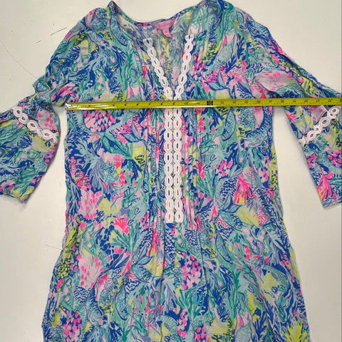 Lilly Pulitzer Women's Multicolor Tropical Rayon Bell Sleeve Tunic Dress Sz M