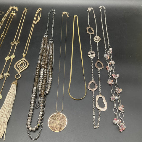 Modern Fashion Costume Jewelry Lot 10 Necklaces Tassel Beaded Gold Silver Tone