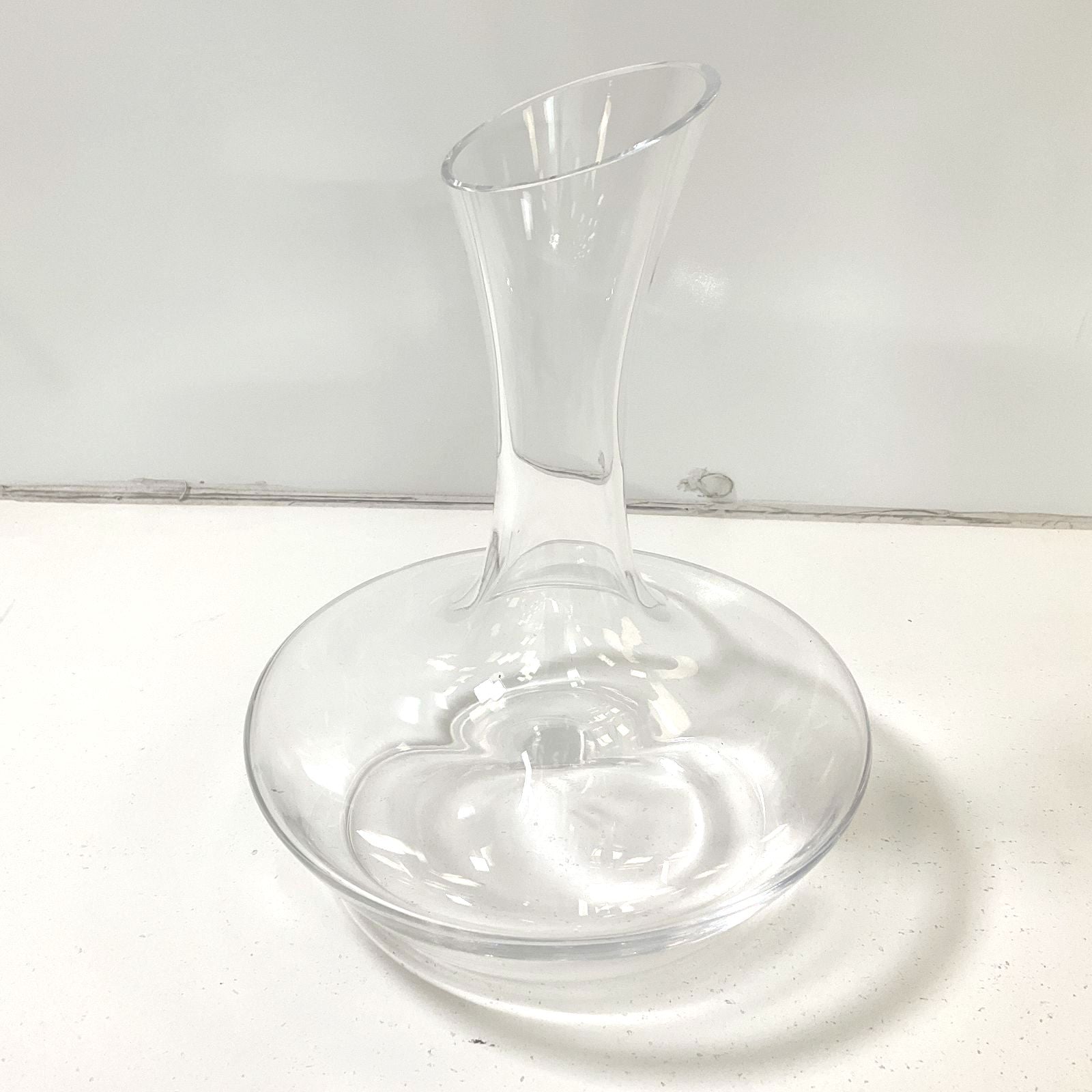 Denizli Signed Clear Glass Squat Wine Decanter Carafe Slanted Mouth Bore
