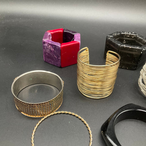 Vintage and Modern Costume Jewelry Lot 13 Bangle Cuff Acrylic Metal Bracelets