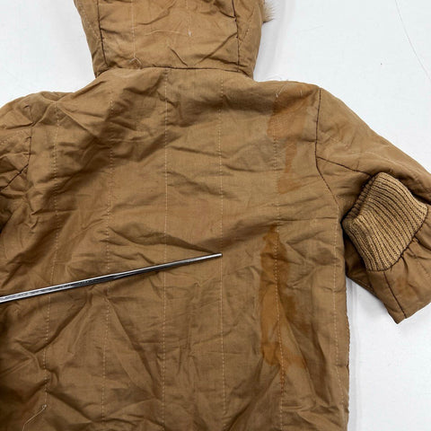 Vintage Cesarino Kids Coat Tan Brown Made in Italy Fur Trim Padded Jacket Sz 4