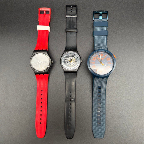 Swatch Watch Lot of 3 Red Black Blue Working New Batteries Tested