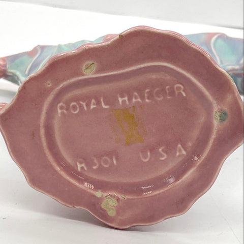 Vintage Royal Haeger Shell Vase Iridescent Drip Glaze Pink Green Blue 9 Inch