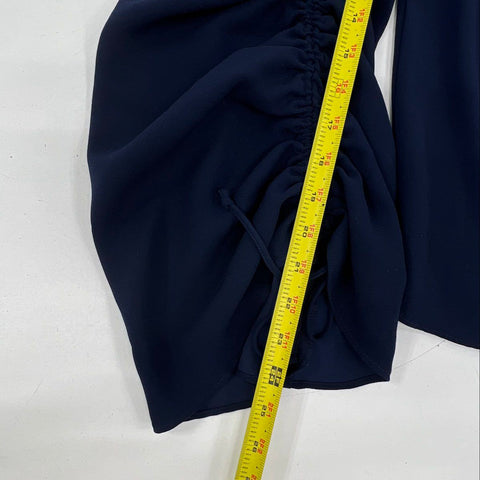 Trina Turk NWT Women's Veda Boat Neck Top Navy Blue Ruched Sleeve Sz M