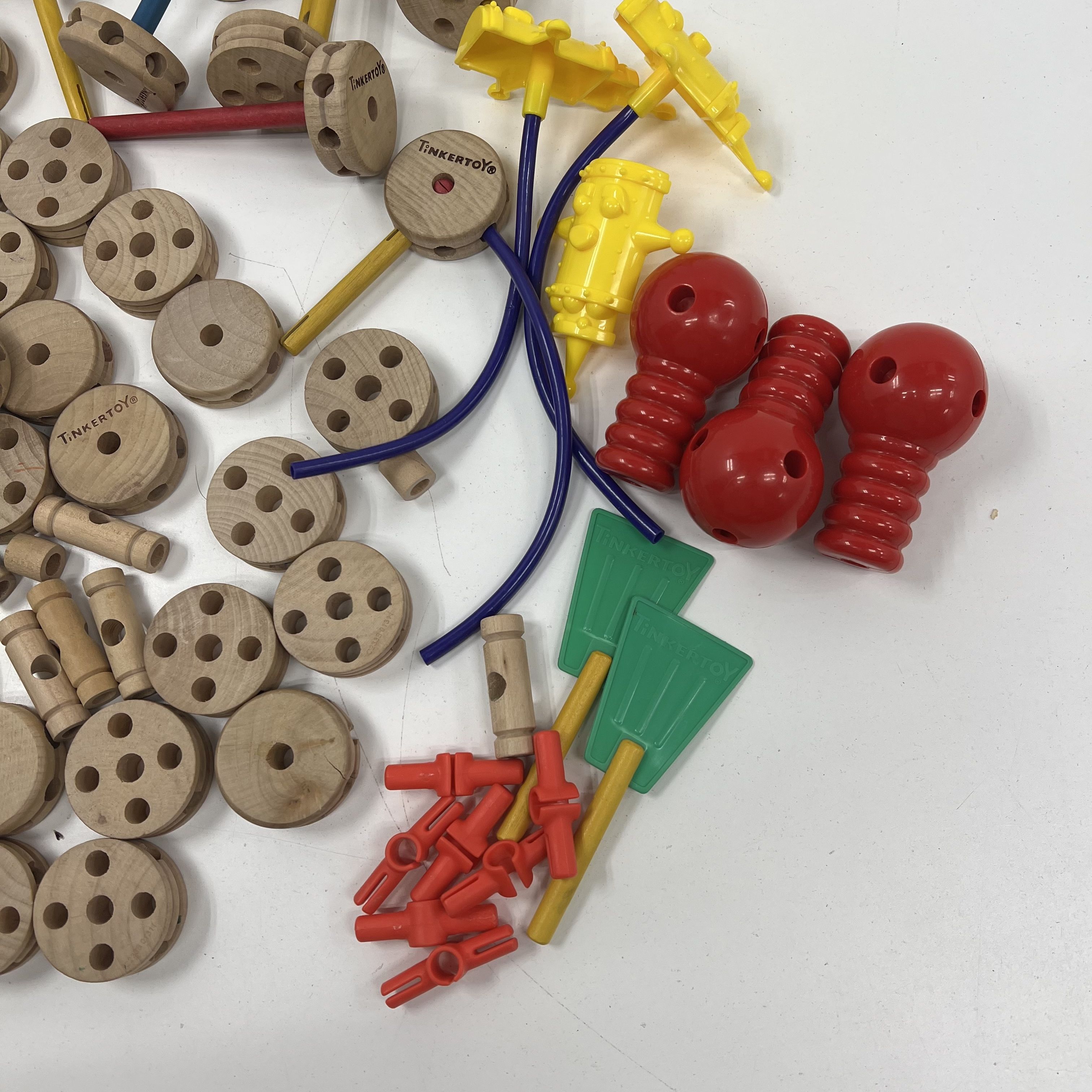 Vintage Tinkertoy Lot Wood & Plastic Pieces Mixed Construction Building Set