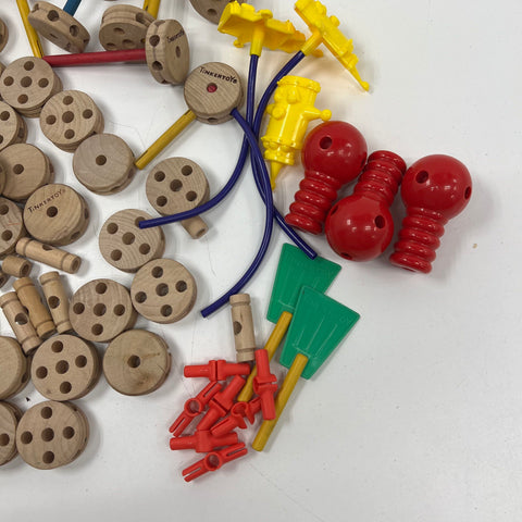 Vintage Tinkertoy Lot Wood & Plastic Pieces Mixed Construction Building Set