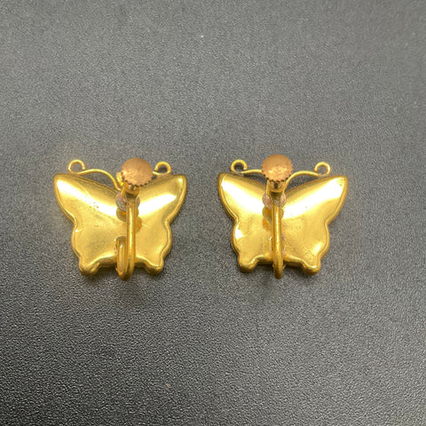 Vintage Japanese Damascene Butterfly Necklace & Earrings Set 24K Gold Inlay