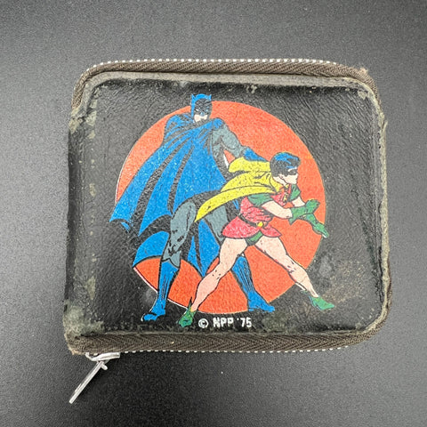 Vintage 70s DC Comics Batman & Robin Black Faux Leather Zipper Wallet 1975
