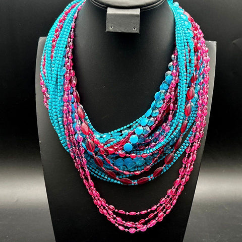 Vintage Costume Jewelry Lot 4 Multi-Strand Faceted Plastic Bead Necklaces