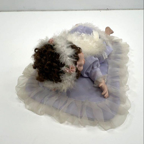 Goldenvale Artists Porcelain Angel Doll 2000 Purple Outfit Wings 16" Pillow