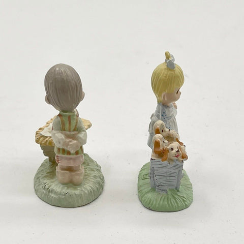 Precious Moments Enesco Figurine Lot 2 Pieces Boy Manger Girl Puppies Vintage