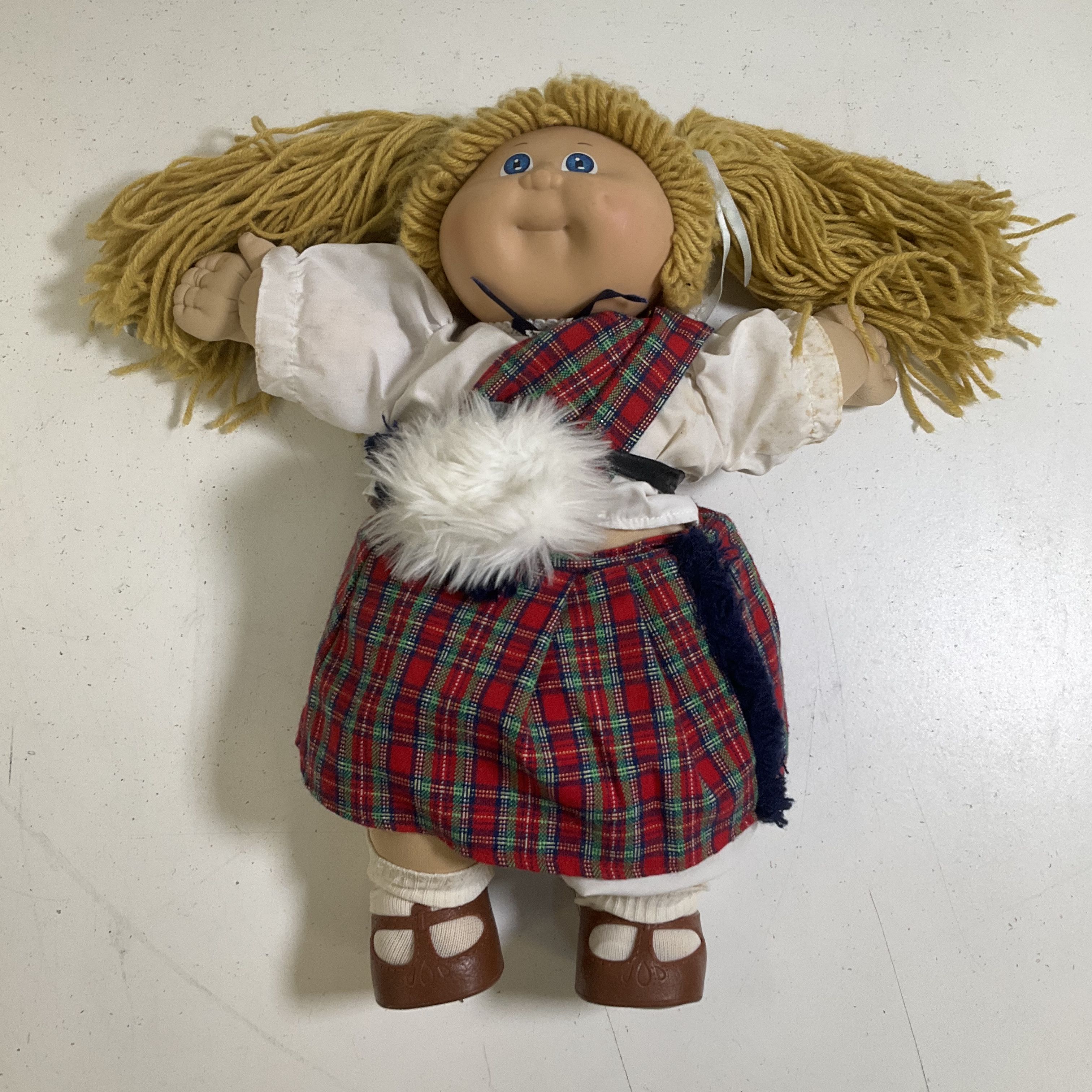 Vintage 80s Cabbage Patch Kids Doll Scottish Outfit Plaid Kilt Xavier Roberts