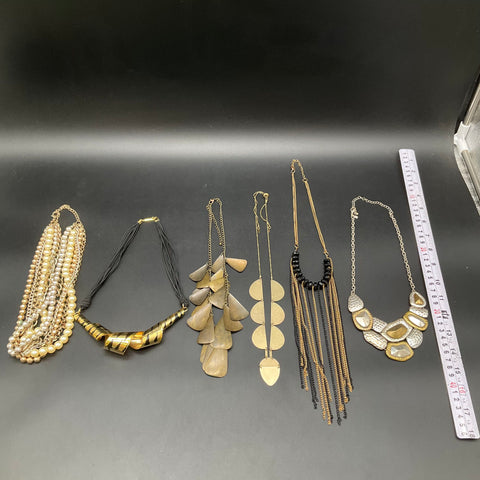 Vintage to Modern Costume Jewelry Lot of 6 Bib Statement Necklaces Faux Pearl