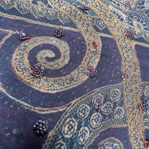 Vintage Y2K Tom Barra Beaded Paisley Sheer Maxi Dress Cowl Neck USA Made Sz 6