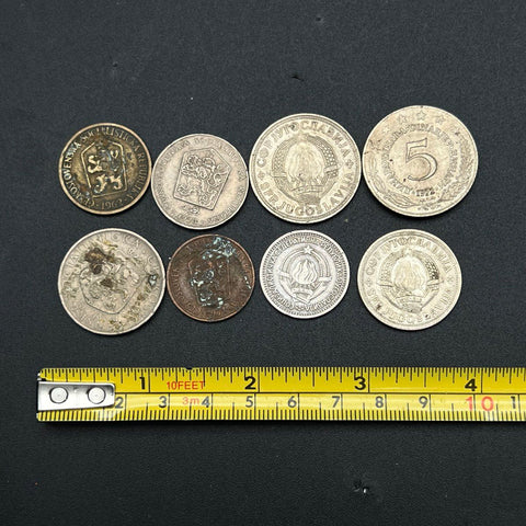 Vintage Coin Lot Yugoslavia & Czechoslovakia 8 Pieces 1960s-70s Glue Residue