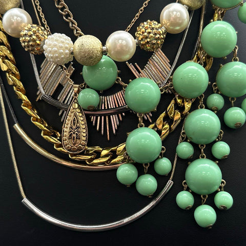 Modern Costume Jewelry Lot of 2 Statement Necklaces Faux Pearl Faceted Beads