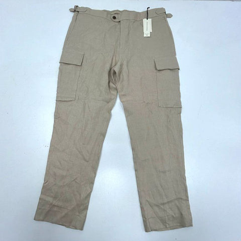 NWT Banana Republic Men's Linen Cargo Pants Beige Side Adjusters Slim Fit Sz 38