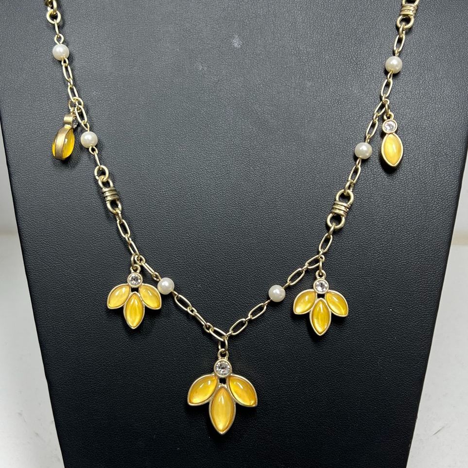 2 Lia Sophia Yellow Petals & Circles Chain Necklaces
