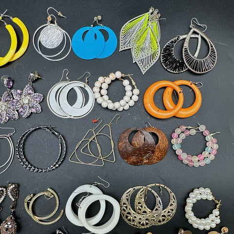 Vintage Modern Costume Jewelry Lot 45+ Pairs Earrings Hoops Dangles Boho