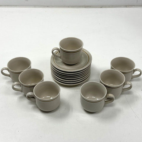 Kingsbury Stoneware Collection Japan Mug and Saucer Set 15 Piece Beige Brown