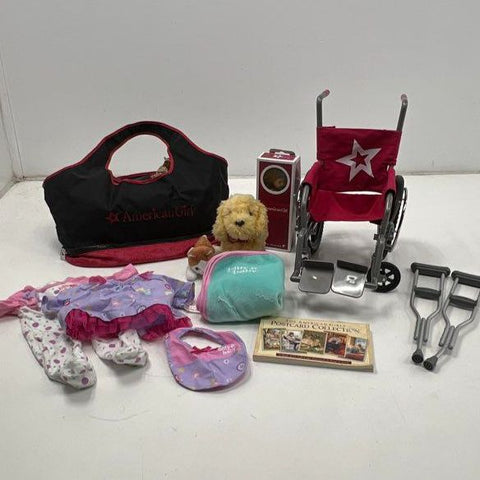 American Girl Doll Accessories Lot Wheelchair Crutches Clothes Pets Mini Doll