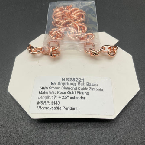 Bomb Party Be Anything But Basic Rose Gold Plated CZ Dog Tag Necklace 18-20.5"