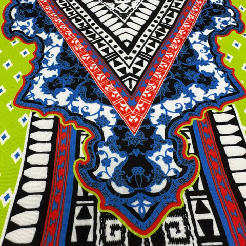 Hale Bob Women's Lime Green Multicolor Geometric Tribal Print V-Neck Dress