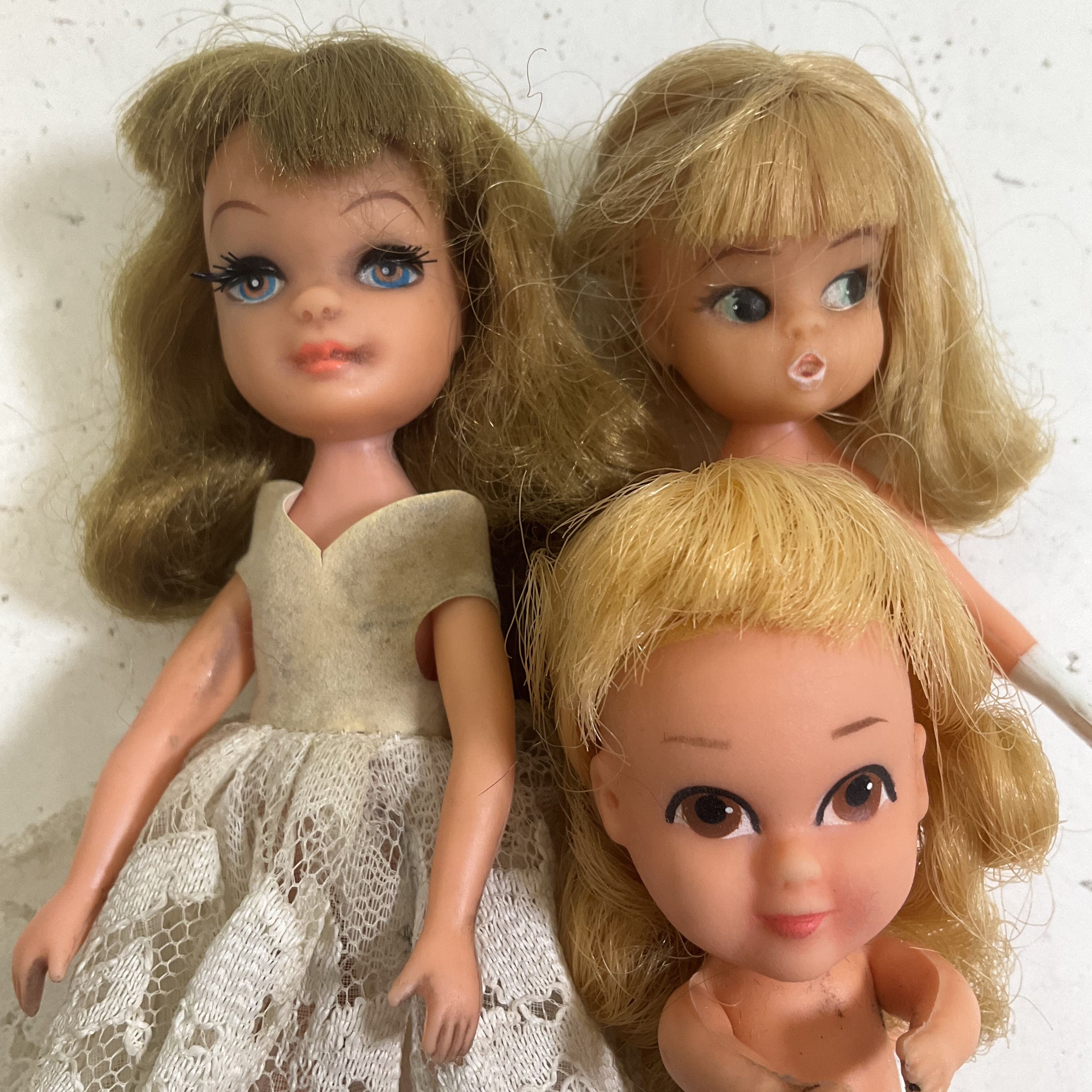 3 Vintage 1960s Small Dolls Hasbro Kiddle Dolly Darlings Uneeda Tiny Teen