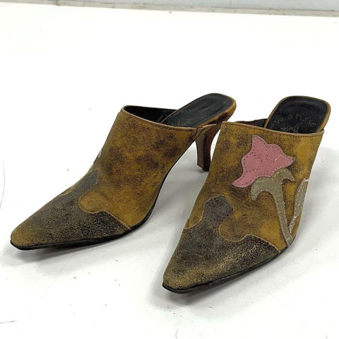 Vintage Y2K Matisse Western Floral Leather Pointed Toe Mules Heels Sz 8