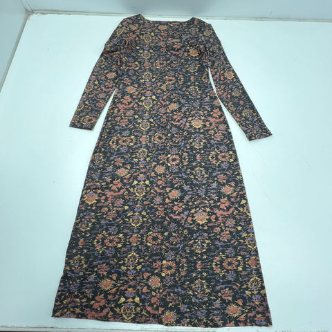 Peruvian Connection Tapestry Floral Metallic Print Long Sleeve Maxi Dress Sz M