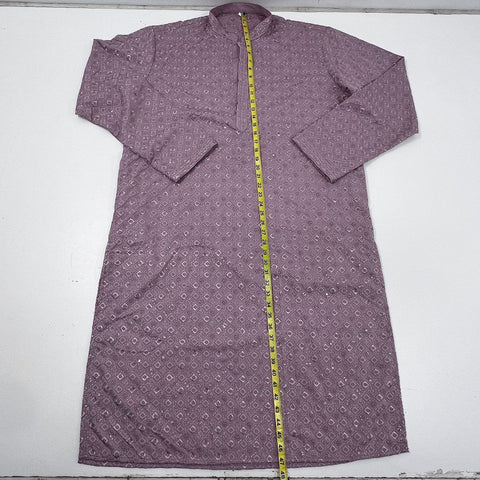 Men's Lavender Geometric Embroidered Long Kurta Tunic Sz 44