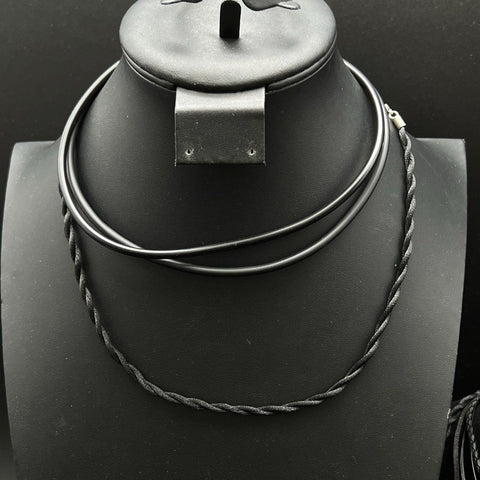 Black Cord Jewelry Lot of 12 Braided Rubber Necklaces Larimar Style Cross