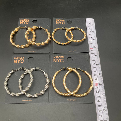 Steve Madden NYC Gold Silver Tone Hoop Earrings Lot 4 Pairs Twisted Textured
