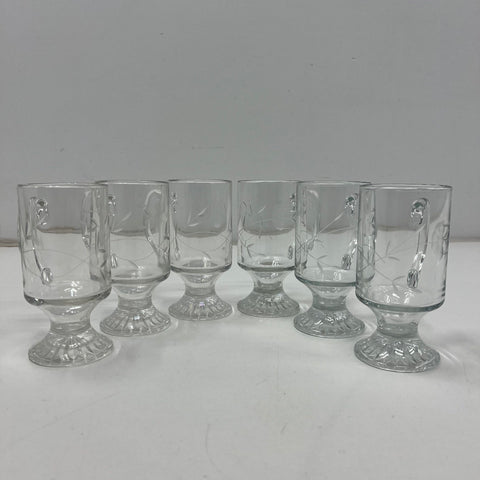 Princess House Heritage Irish Coffee Mugs 6 Piece Set Vintage Etched Glass