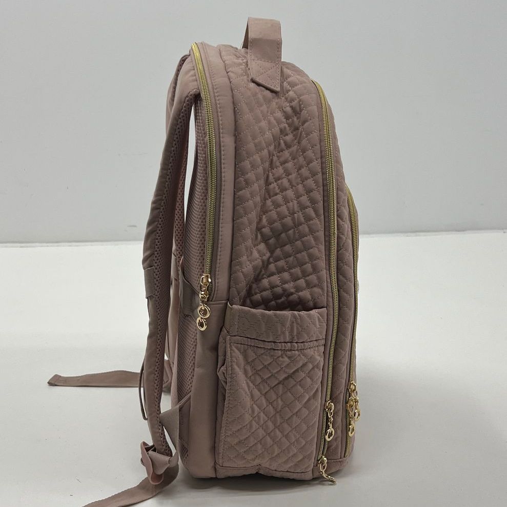 Bagsmart Dusty Pink Gold Tone Women's Quilted Laptop School Travel Backpack