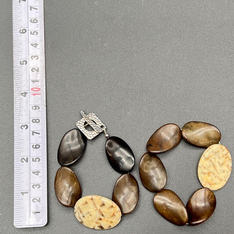 Chunky Natural Stone Beaded Necklace & Bracelet 3pc Set Brown Tan Vintage