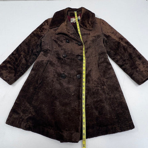 Vintage 70s Davis of Boston Women's Brown Faux Fur Double Breasted Jacket Sz 10