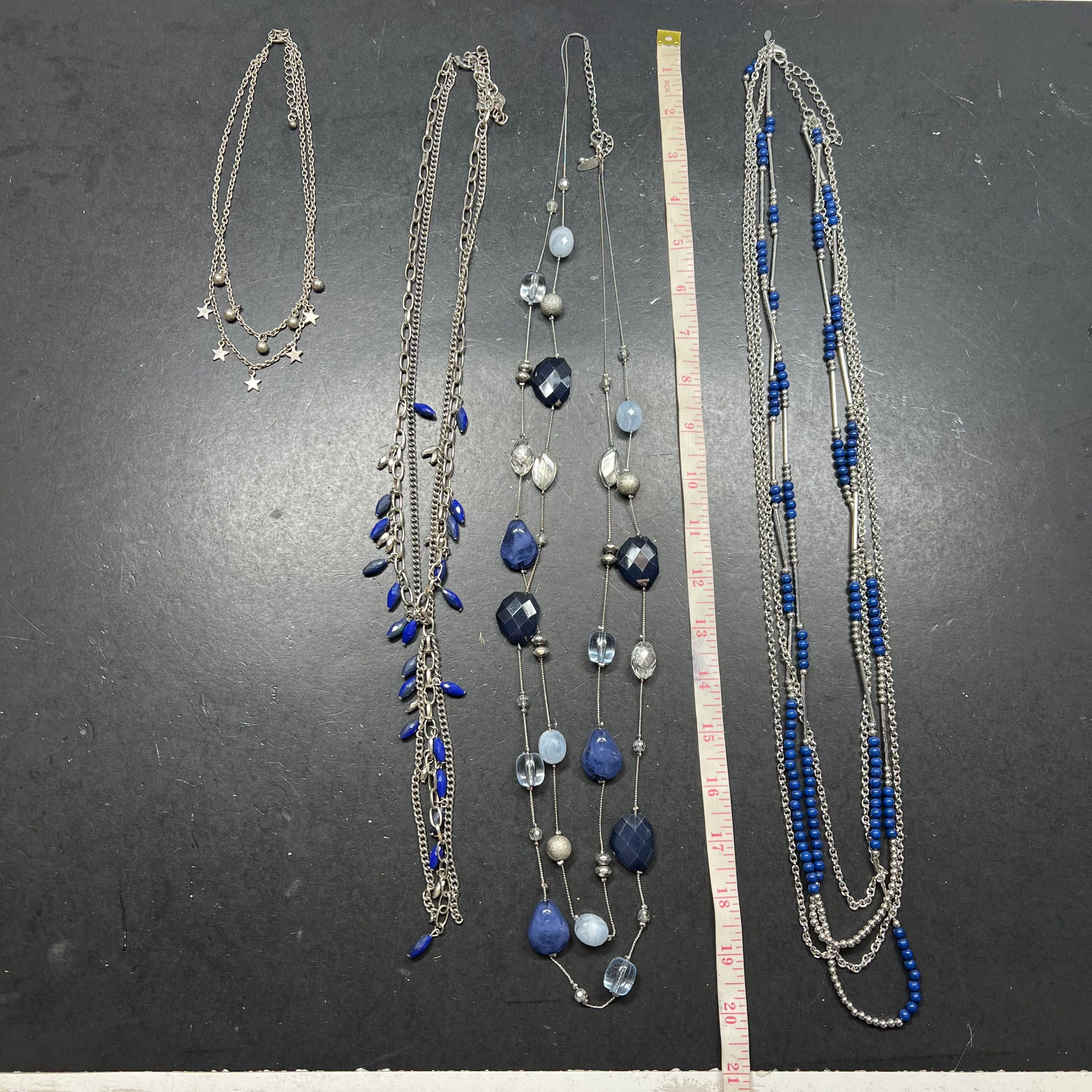 Navy Blue Silver Tone Beaded Chain Costume Jewelry Lot