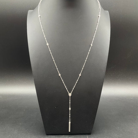 Henri Bendel Silver Tone Crystal Station Bar Pendant Lariat Y-Necklace 17"