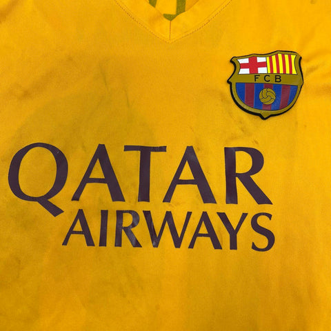 FC Barcelona Men's Yellow Qatar Airways Beko V-Neck Soccer Jersey Shirt Size L