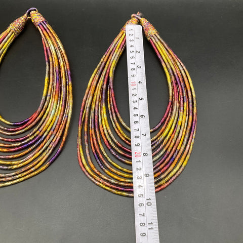 Lot of 2 Boho Layered Wrapped Thread Corded Necklaces Multi-Strand Tribal Bib