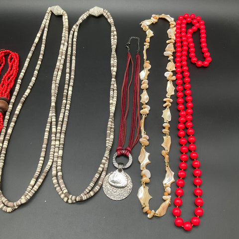 Bohemian Coastal Tribal Necklace Jewelry Lot of 7 Shell Beaded Statement Pieces