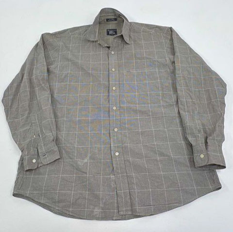 Vintage 90s Burberrys Men's Gray Plaid Houndstooth Cotton Button Up Shirt USA L